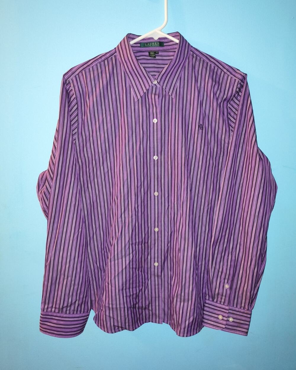 Ralph Lauren Men's Classic Fit Dress Shirt XL Purple Stripe Cotton long sleeve
